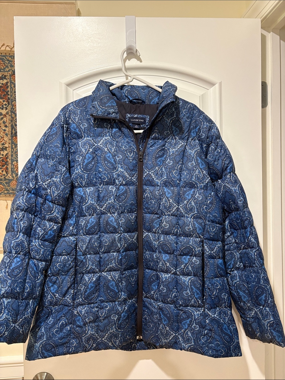 Lands' End Women's Blue Paisley Quilted Puffer Jacket Sz M